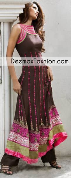 Dark Brown A Line Anarkali Frock Dress